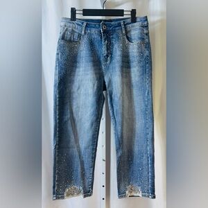 Alison Sheri Sequin Embellished Denim Capris Rise 11” Inseam 22” size‎ L